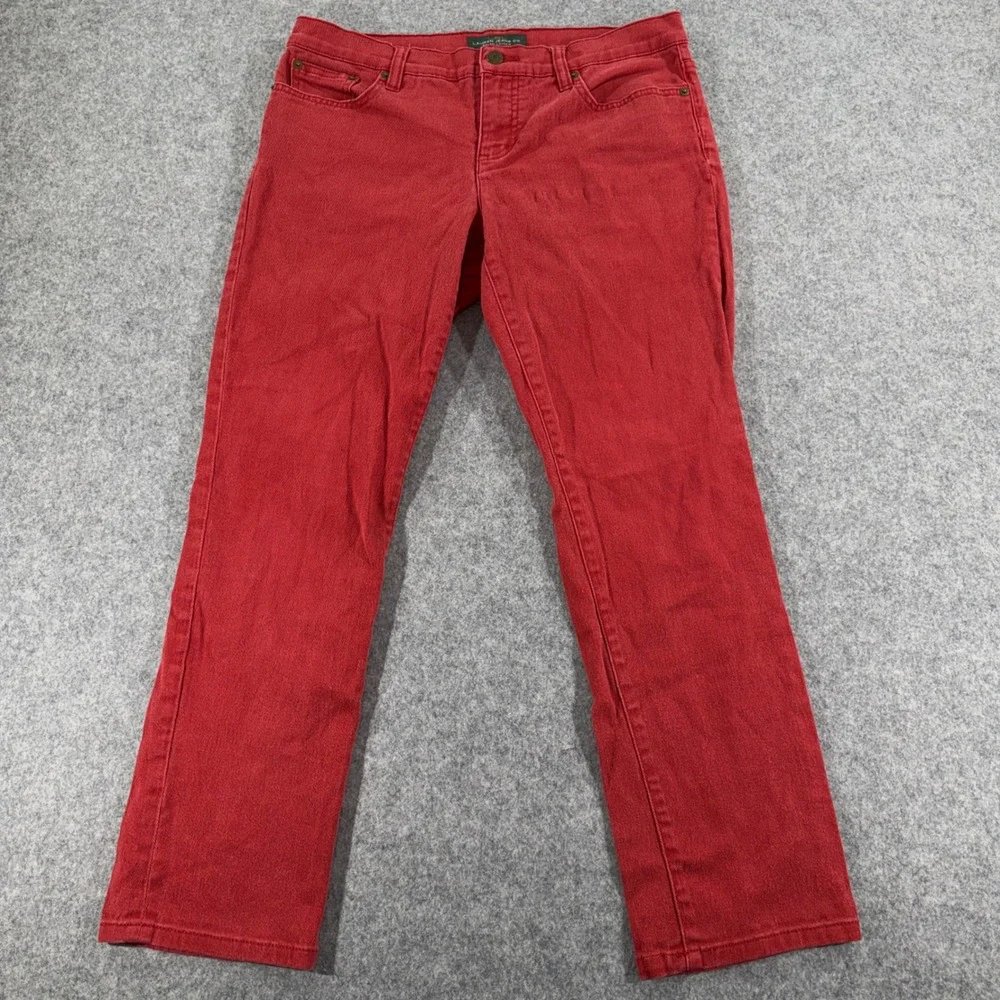 Lauren Ralph Lauren Modern Straight Ankle Jeans Red Stretch Denim Womens Size 10